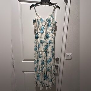 Francesca's Floral Tiered Maxi Dress - Blue on Cream